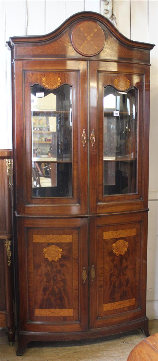 Bow fronted display cabinet inlaid